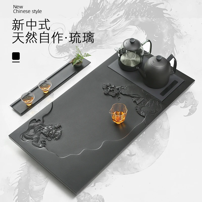 Carving high-end automatic boiling water integrated Wujinshi tea tray intelligent induction cooker tea table