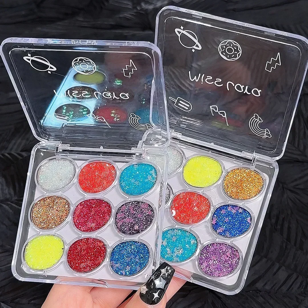 Glitter Sequin Eyeshadow Palette Shiny Pearlescent Blue Pink Eye Shadow Highlighter Makeup Long Lasting Women Beauty Cosmetic