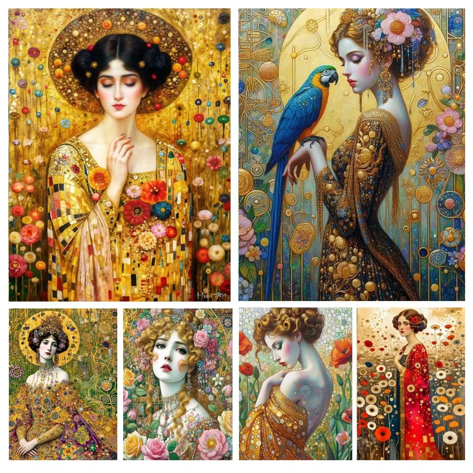 Diamond Embroidery Painting Elegant Gustav Climt Woman Bird 5D Diy Diamond Mosaic Full Round Square Rhinestone Cross Stitch Kit