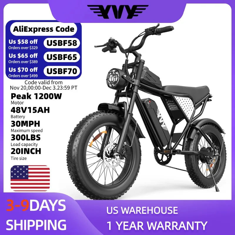 

Electric Bike for Adults Full Suspension 1200W 48V 15AH 20" Fat Tire Electric Dirt Bike UL2849 All Terrain for Mountains Road