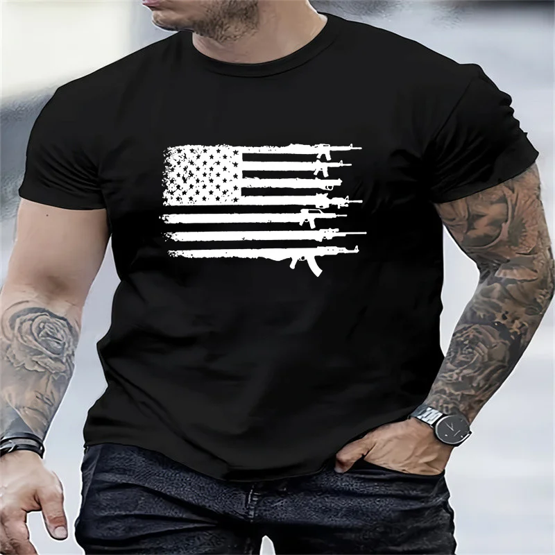 

Trendy American Flag & Letter Pattern Print Men's T-shirt, Graphic Men's Summer Clothes, Men's Outfits Cotton