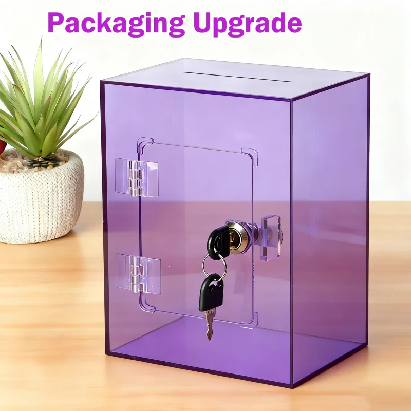 Adult Transparent Purple Acrylic Piggy Bank, Large Capacity, Sturdy and Durable, Cash Coin Piggy Bank with Key Change Bank Function, Piggy Bank.