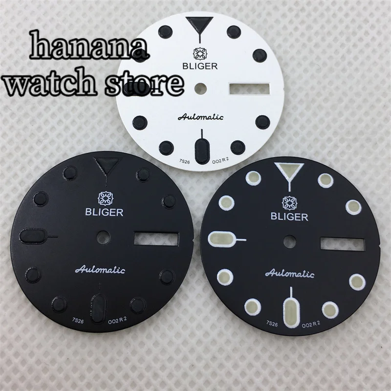 BLIGER/Nologo 29mm quadrante orologio bianco nero C3 luminoso per NH36 movimento a doppia data orologio subacqueo 3 o 'clock /3.8 clock Crown