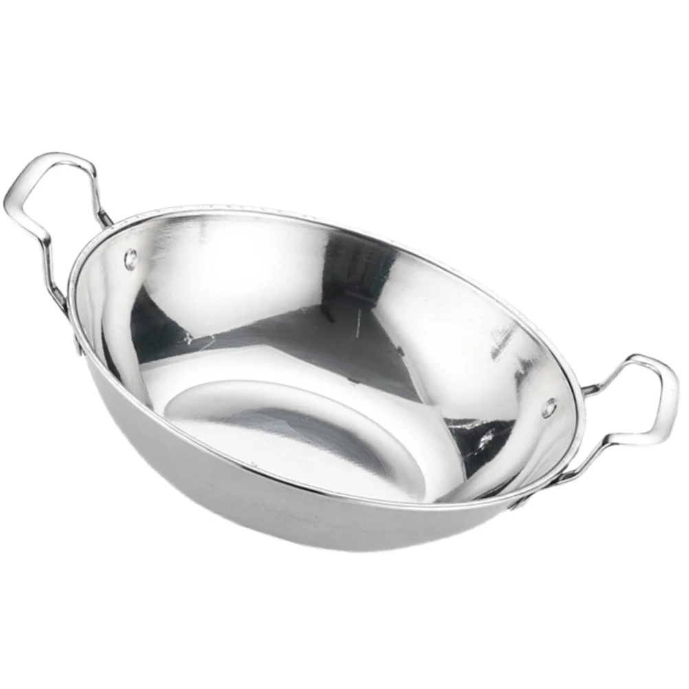 

Stainless Steel Double Handle Flat Dry Pan for Kitchen Cooking Pot Household Use Induction Cooker Pan Ideal for Hot Pot Cooking