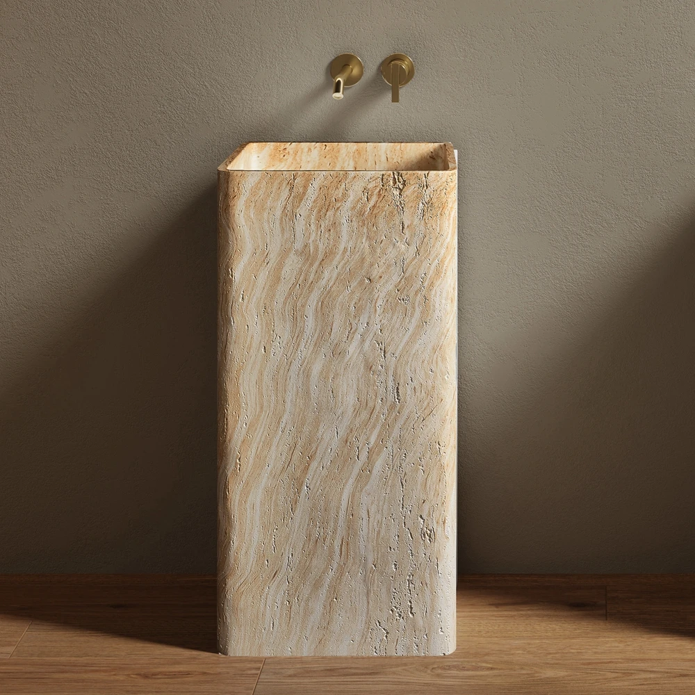 Potted Plants On StandsYellow Travertine Wash Basin Artificial Stone Bathroom Pedestal Sink Hotel Home Freestanding Washbasin Sq