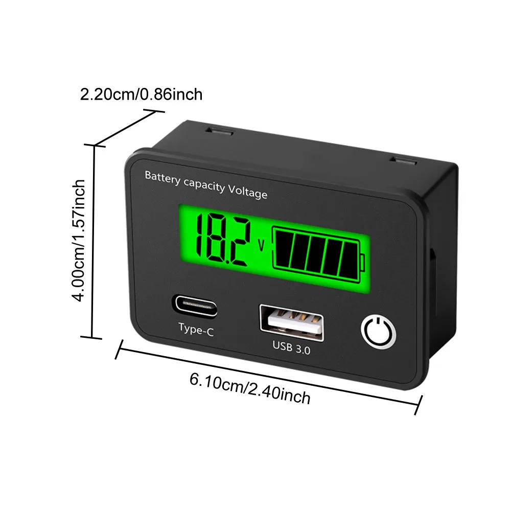 LCD 디지털 범용 전기 전압 계량기, 납산 리튬 LiFe PO4 배터리 용량 표시기, 12V, 24V