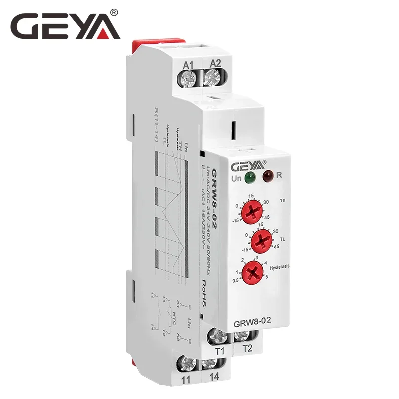 GEYA GRW8-01/02 Din Rail Temperature Control Relay 16A AC/DC24-240V with Waterproof NTC Sensor Heating & Cooling