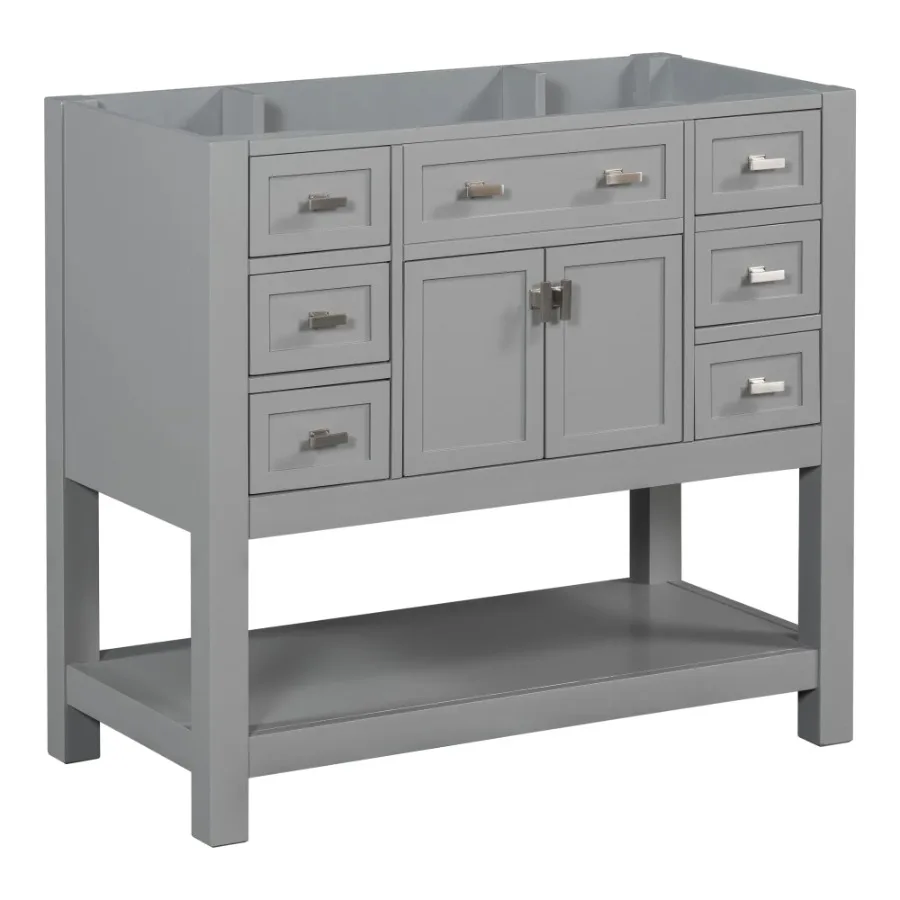 36'' Bathroom Vanity without Top Sink Grey Cabinet only Modern Bathroom Storage Cabinet with 2 Soft Closing Doors and 6 Drawers