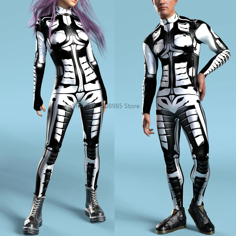 

Invader Skin BnW Costume Futuristic Cyber Mechanical Armor Women Cosplay Punk Elastic Jumpsuit Holiday Party Bodysuits 2025