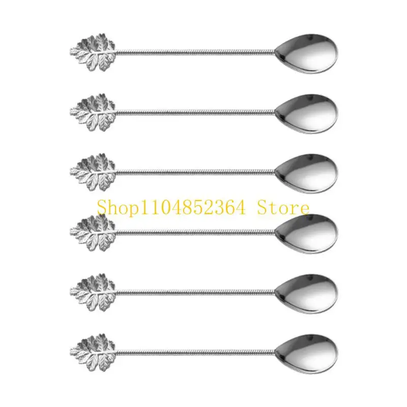 652F Pack of 6 Metal Stir Spoons with Shaped Designs Multipurpose Stirrers for Beverages and Dessert
