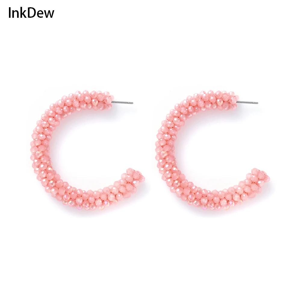 INKDEW Trendy C Typ Perlen Kristall Tropfen Ohrringe Geometrische Runde Glänzende Große Ohrringe Für Frauen Geschenk Party Neue Design boho EA042