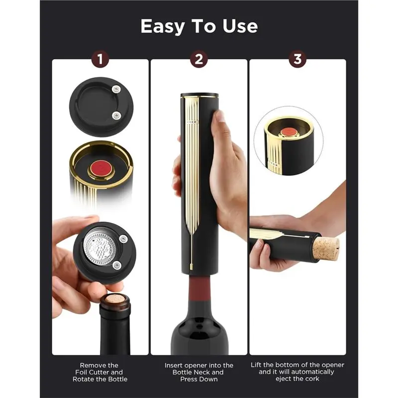Efficient-Automatic Corkscrew Electric Wine Opener Rechargeable With Charging Base& Foil Cutter, For 60 Bottle Capacity-Luxury G