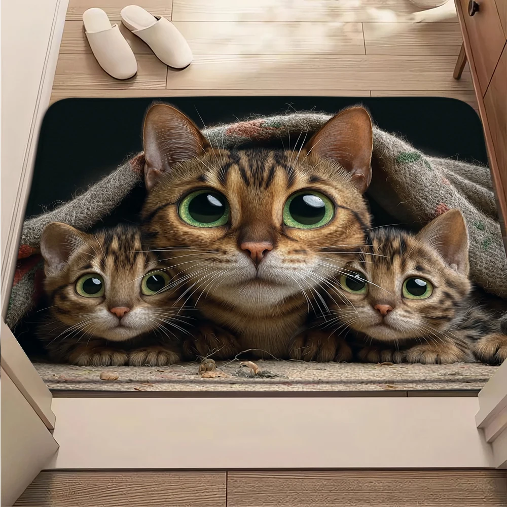 

Funny Cute Cat Printed Door Mat Printed Decoration Flannel Carpet Absorbent Foot Mat Small Entrance Mat Machine Washable Decor