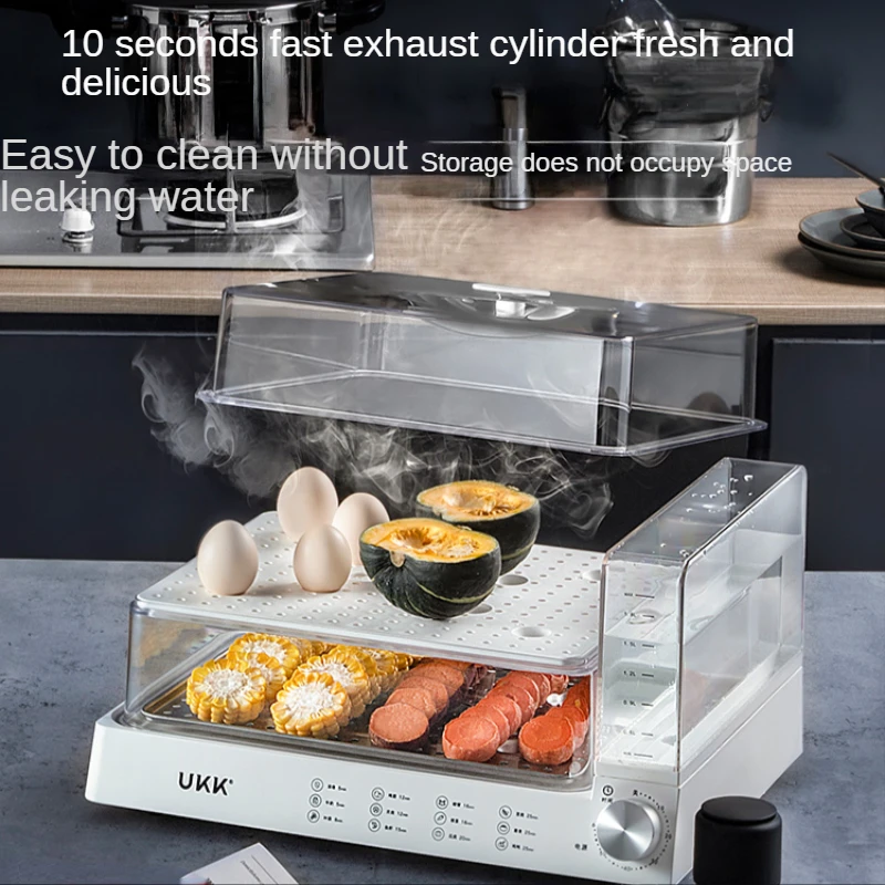 

Electric steamer household multifunctional large-capacity transparent double-layer rectangular folding