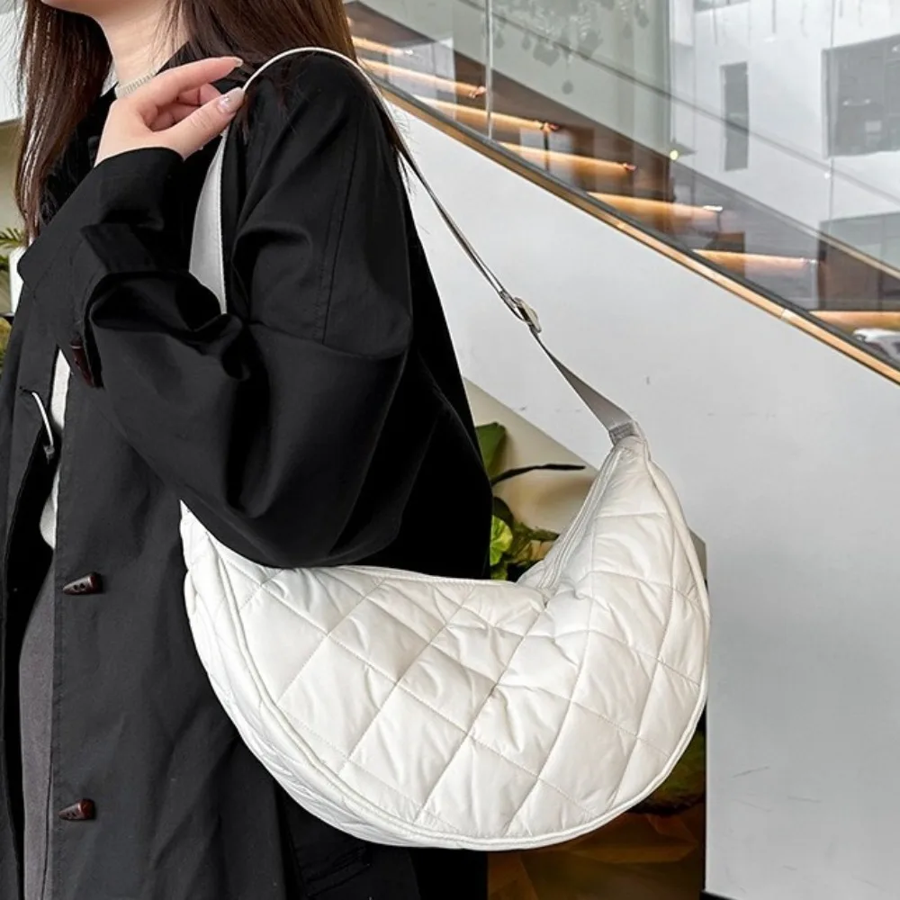 

Повседневная однотонная сумка через плечо в клетку, стеганая сумка-полумесяц с мягкой подкладкой, универсальная нейлоновая сумка через плечо большой вместимости для мужчин