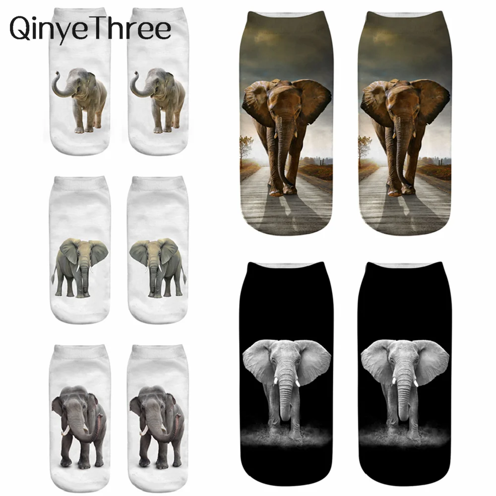 New 3D Printing Funny Elephant Socks Unisex Cute Short Ankle Sock Casual Sokken Hip-Hop Fashion Women Dropship