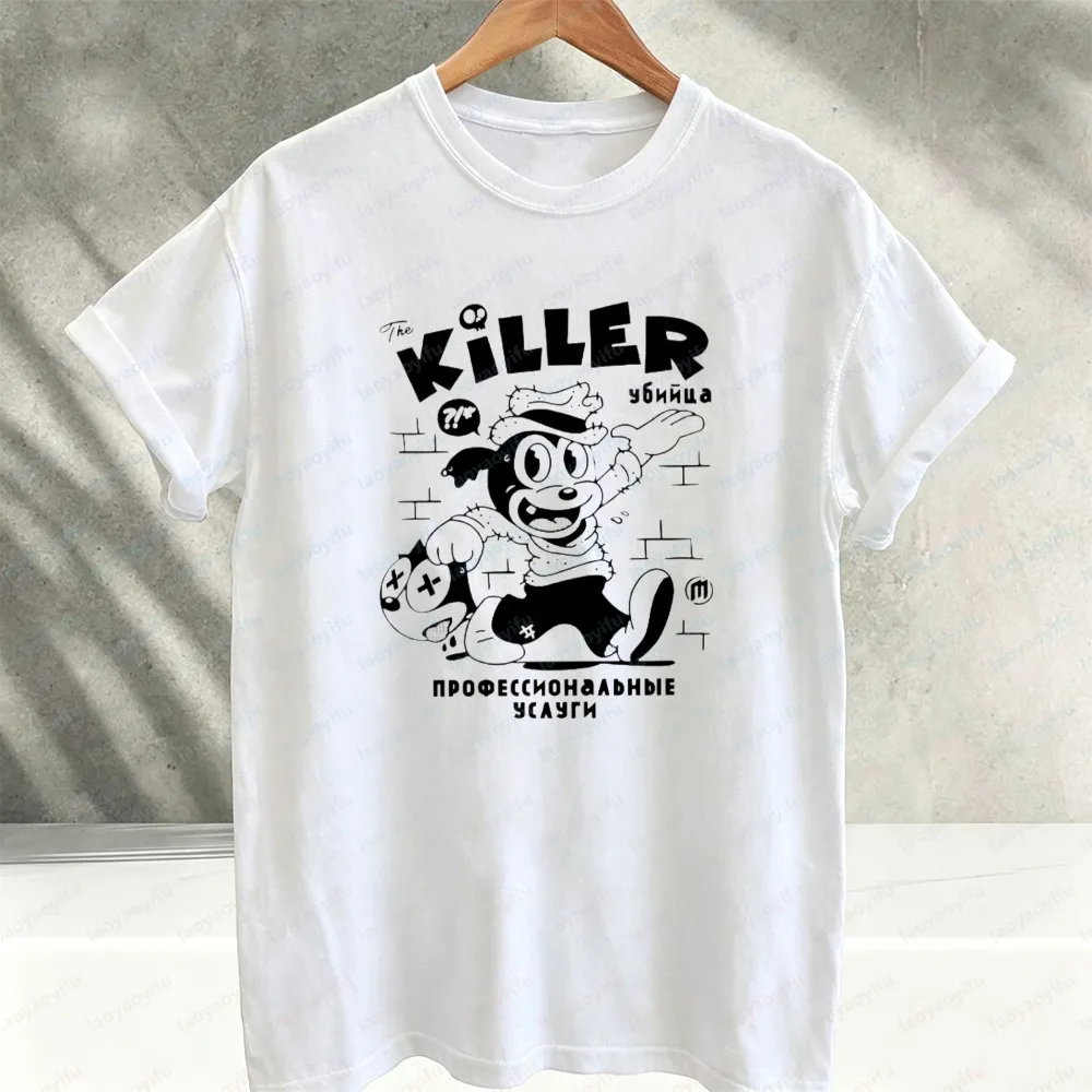Retro Cartoon The Killer Graphic T‑Shirt Vintage Old Animation Style Short Sleeve Tees 100% Cotton Casual Loose Streetwear Tops