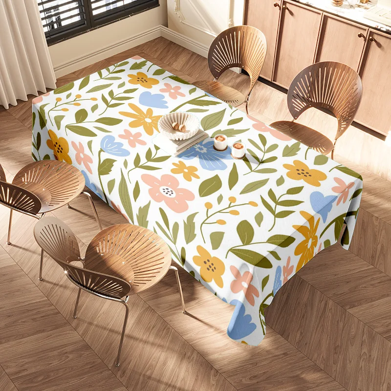 Modern Nordic Style Floral Printed Tablecloth Rectangular Dining Table Cover for Home Decor 120x180cm Green Yellow Blue White Co