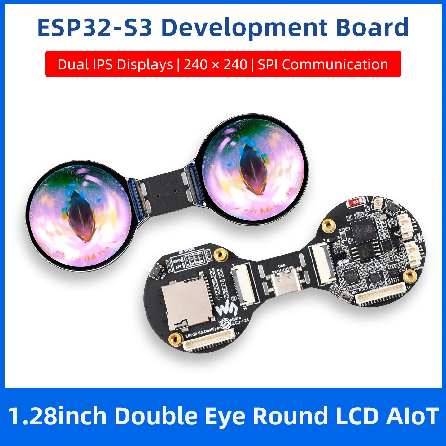 

ESP32-S3 1.28 Inch AIoT Development Board Dual-core 240MHz Processor Double Eye Round 240 x 240 IPS LCD Supports Wi-Fi BT 5