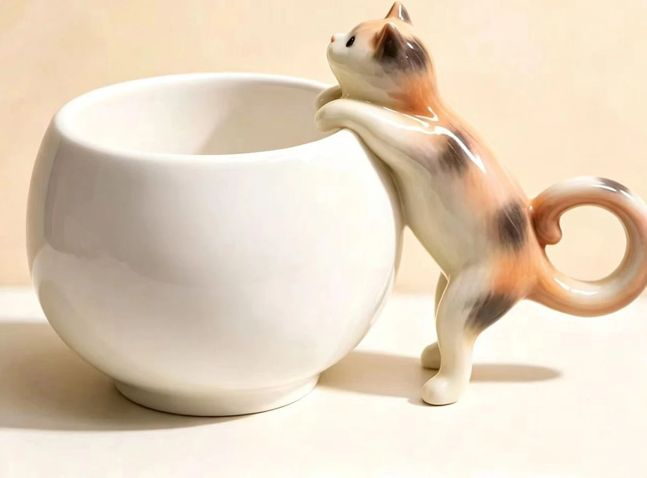 2026 New Creative Cute Kitten Ceramic Mug, New Niche Couple Style, Surprise Birthday Gift Girls Favourtie