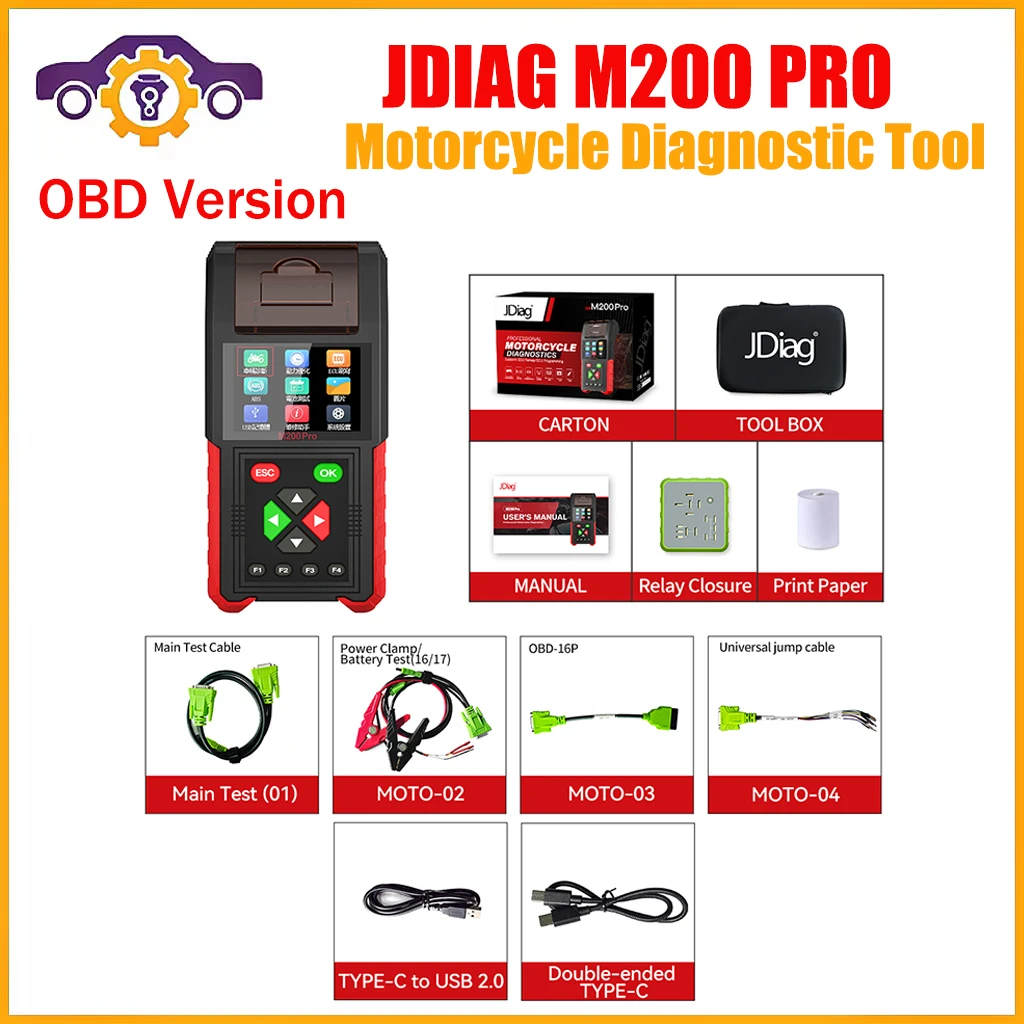 New JDiag M200 Pro OBD Version Motorcycle Diagnostic Tool Support ECU Remapping program Battery Tester Upgarded of Jdiag M200