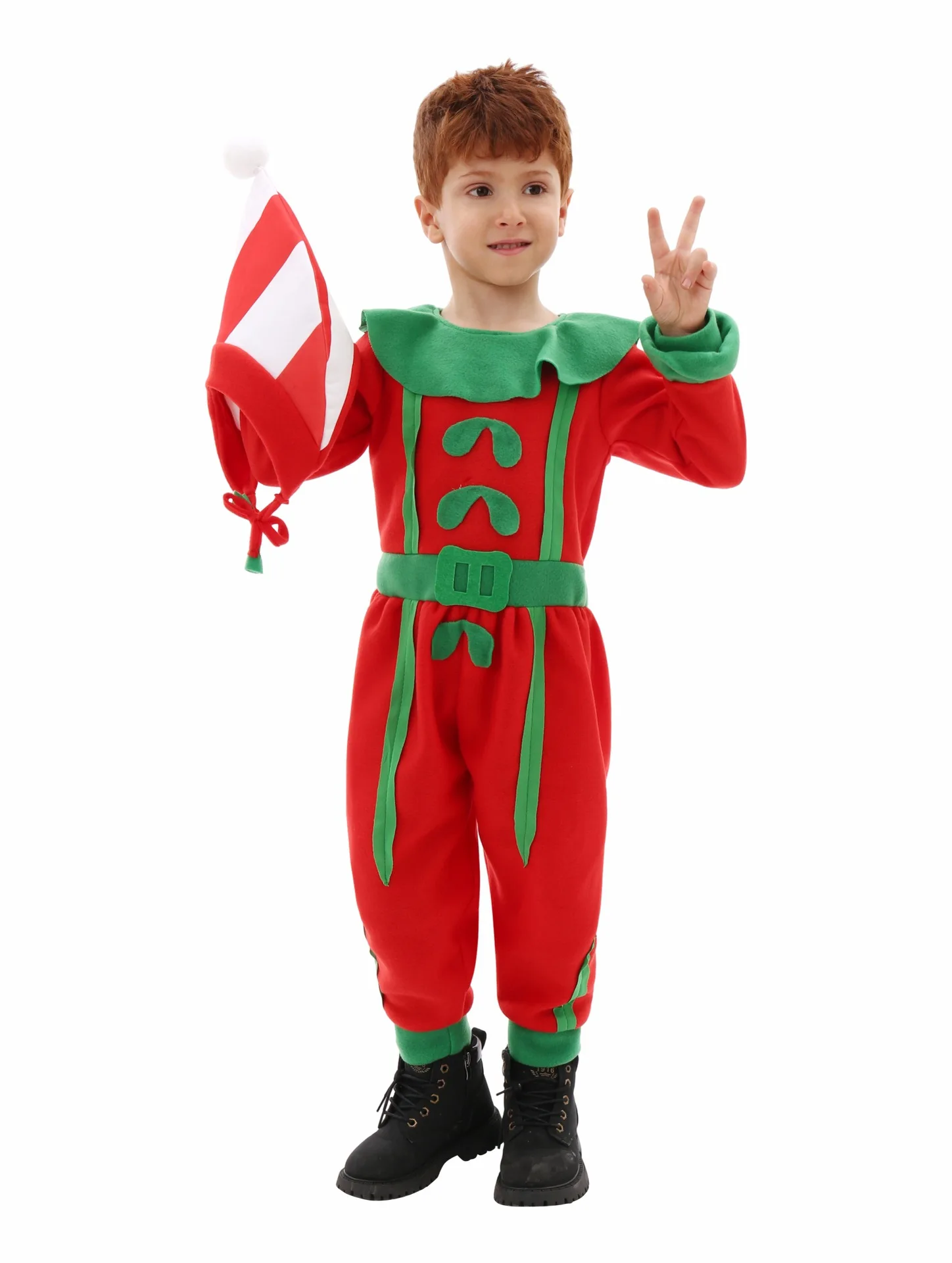 2025 عيد الميلاد قزم الاطفال تأثيري حلي الصبي شجرة يترك لعب الأدوار الزي الأخضر سانتا كلوز أداء الحفلات ملابس تنكرية #5