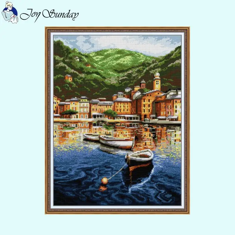 Venice Water City Scenic Series Count Cross Stitch Kits 14ct 11ct White Cloth Printed Fabric Embroidery Set DIY Home Decor Gifts