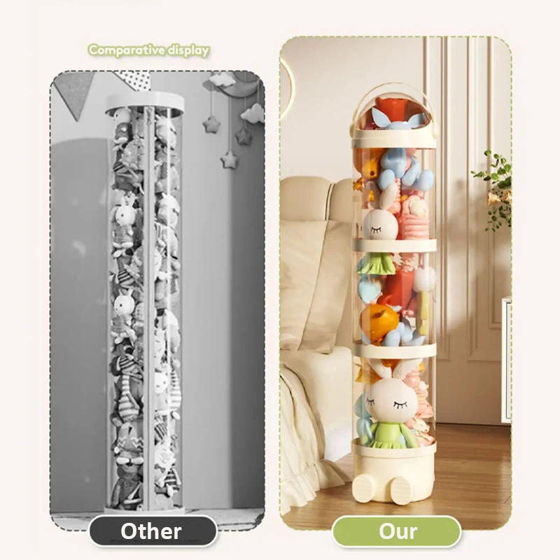 Cylindrical Doll Storage Box Toys Organization Plush Toy Storage Tube Transparent Plastic Stuffed Storage Barrel Toy Organizer