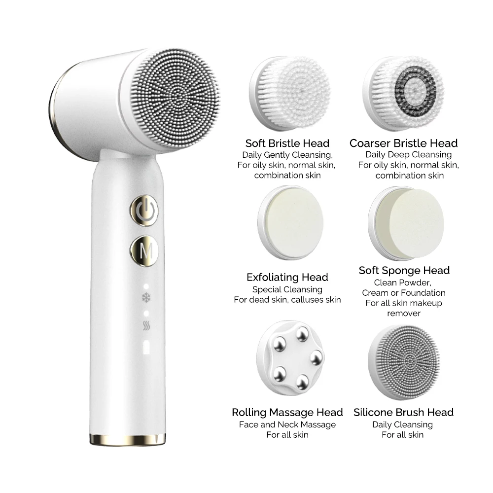 Brosse électrique ultrasonique 6 en 1 pour le nettoyage du visage, traitement par compression, nettoyeur de pores, élimination des points noirs