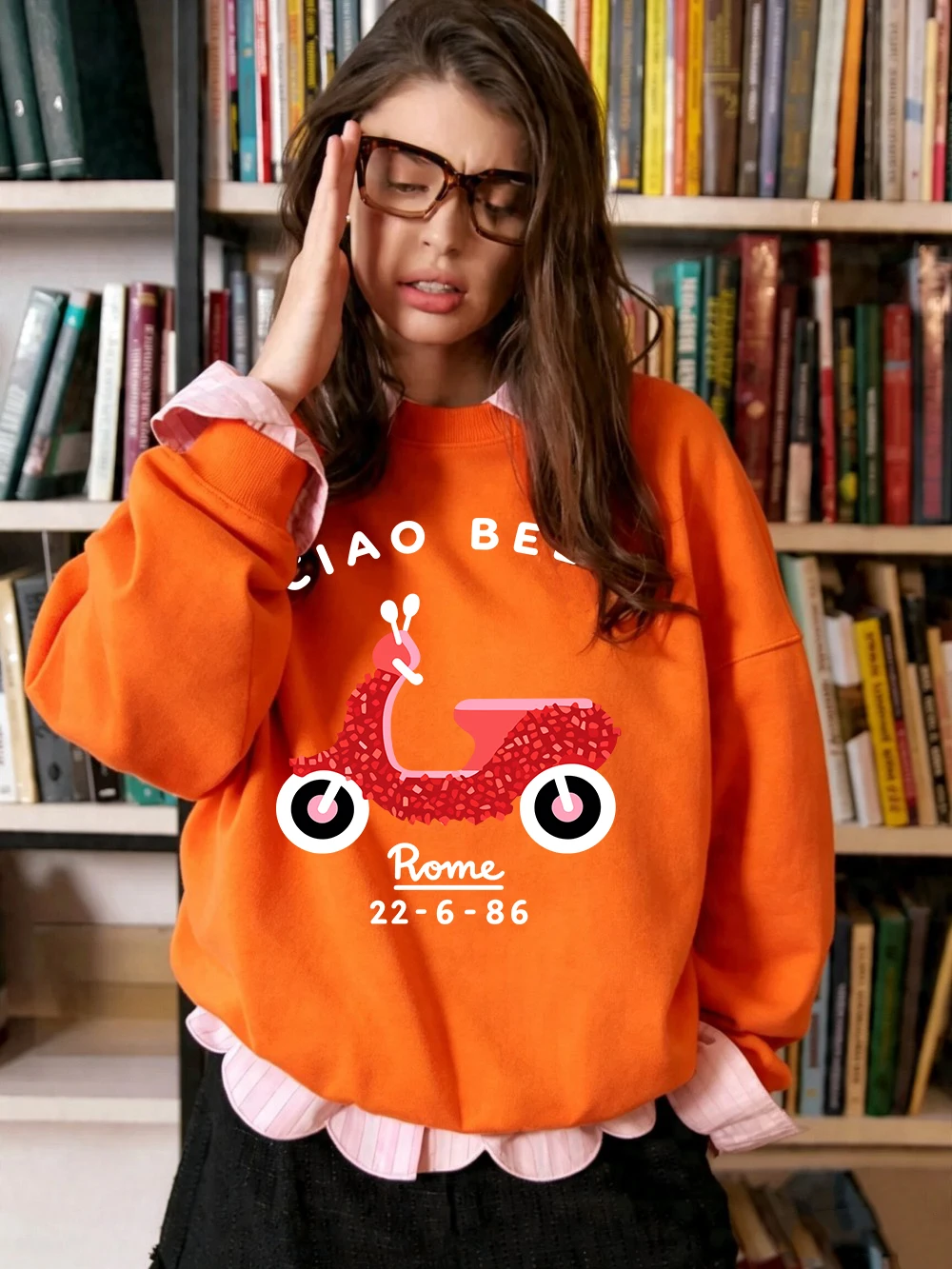 Ciao Bella Rome Bedruckte Sweatshirts für Damen, Winter-Fleece, warme Kapuzenpullover, Rundhalsausschnitt, lockere Pullover, Basics, sportliche Damenbekleidung – Detail 15
