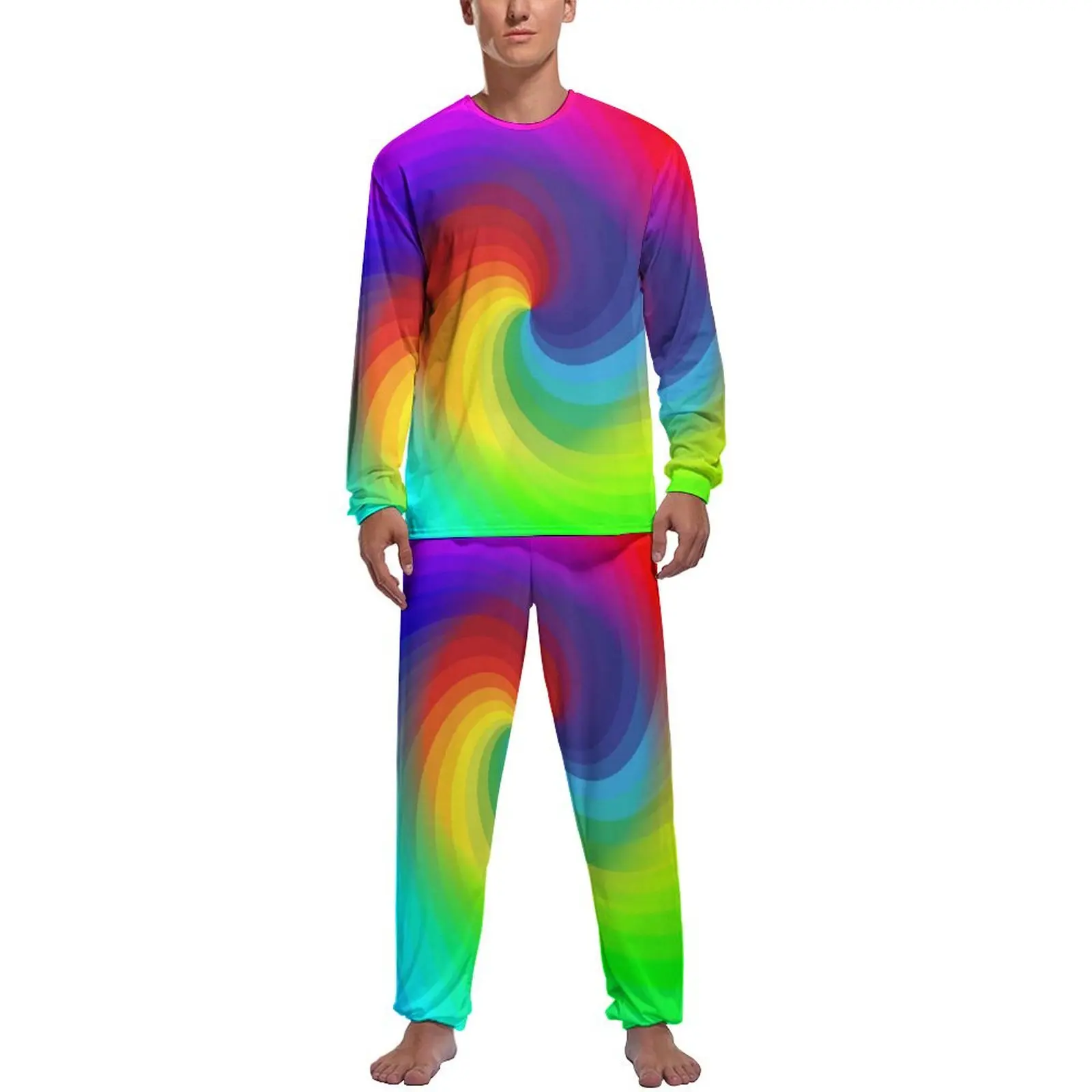 

Rainbow Swirl Art Pajamas Colorful Tie Dye Mens Long Sleeves Soft Pajamas Set 2 Pieces Sleep Spring Custom Home Suit Gift Idea