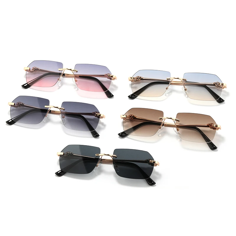 Gafas de sol rectangulares sin montura para mujer, lentes cuadradas sin marco, clásicas, de Color degradado, UV400