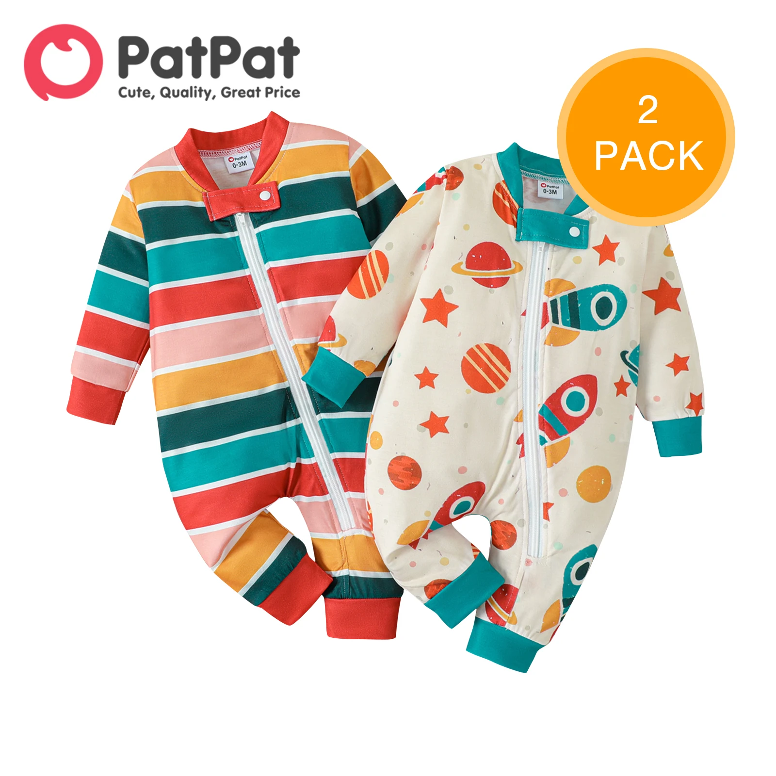 

PatPat 2-Pack Baby Boy/Girl Long-sleeve Zipper Graphic Jumpsuits Set