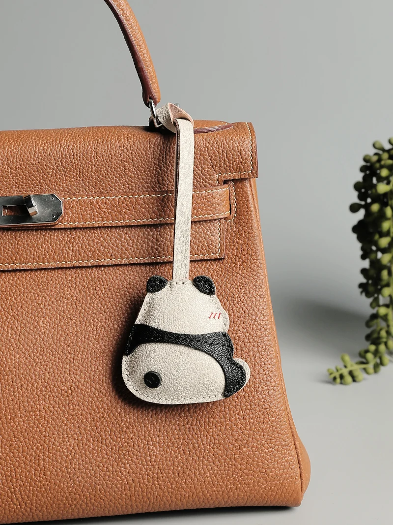 Handmade leather Bag charm Panda personalized leather bag small pendant cute car keychain creative bag pendant Birthday gift