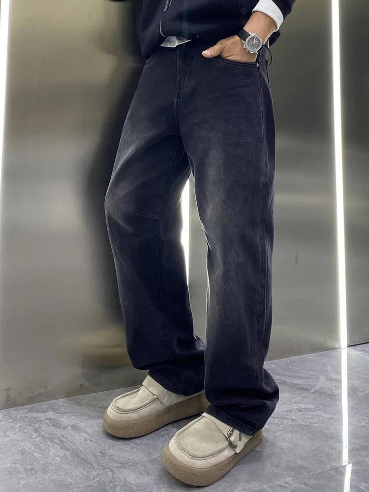 

Мужские джинсы в стиле ретро, американского кроя, с широкими штанинами и прямым силуэтом, простые, но роскошные, свободного кроя, длинные брюки, модные, в городском стиле