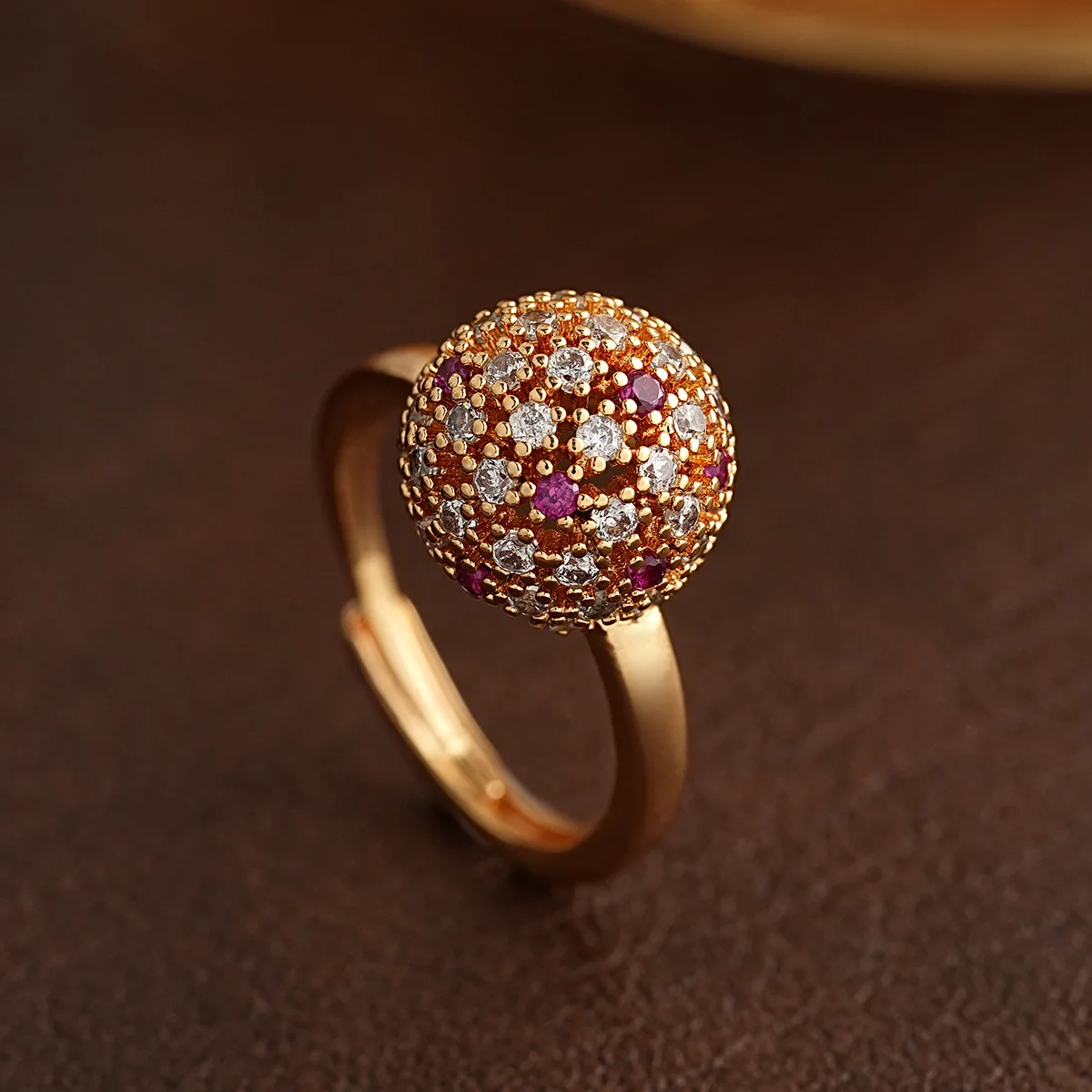 2026 New Light Luxury Colorful Ball Jewelry Women's Fashion Open Ring Super Sparkling Zircon Three Dimensional Circular Ring