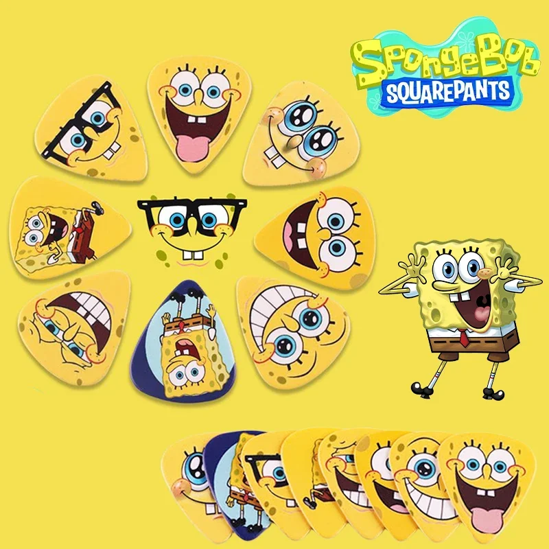 6pcs SpongeBob Guitar Picks Anime Electric Bass Plectrum Mediator Thickness 0.46 0.71 0.96 Cute Kids Cartoon Guitar Accessories