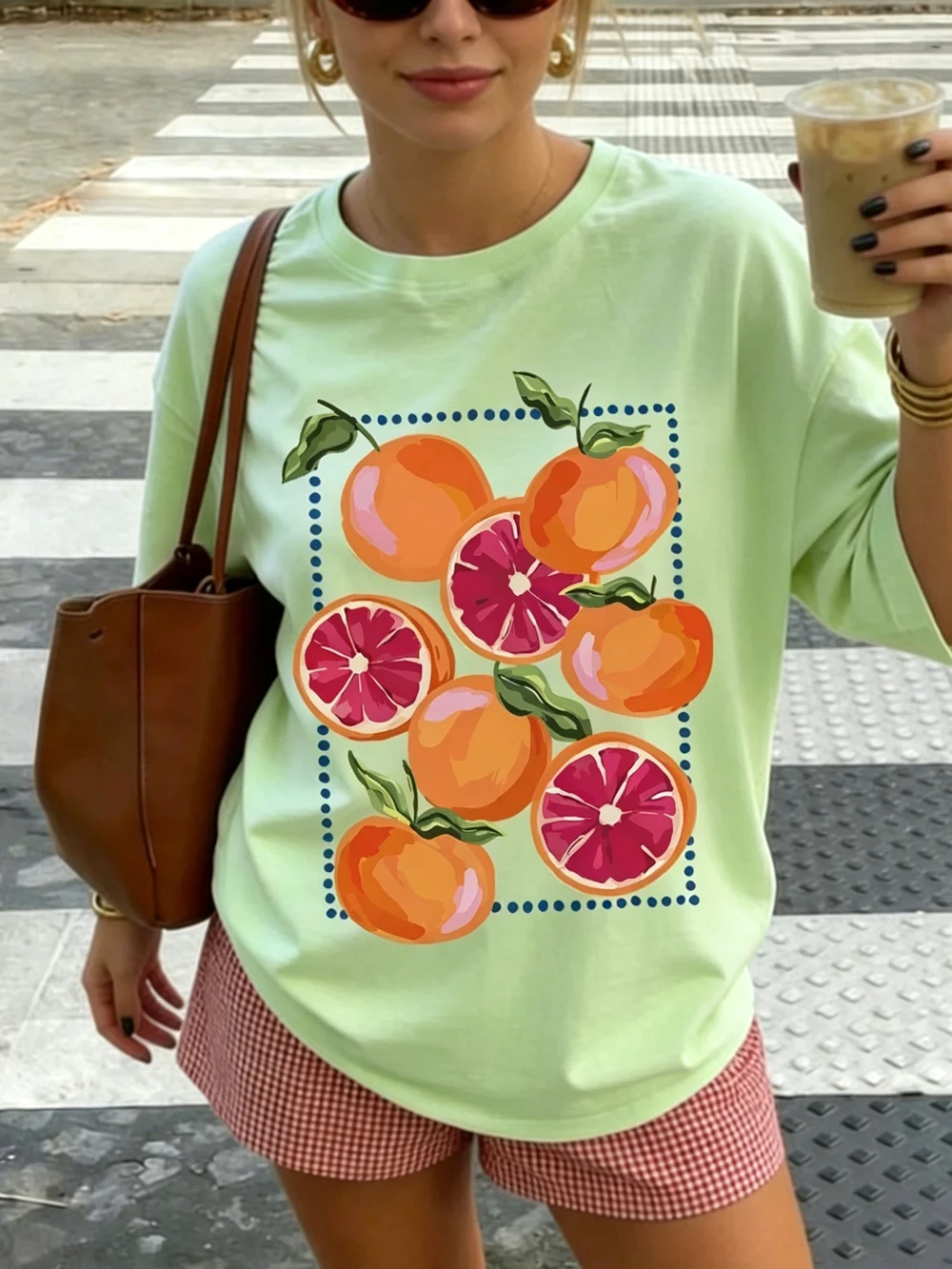 Blood Orange Cartoons Prints Cotton T-Shirts Womens Summer Short Sleeve T Shirts Casual Soft Oversized Tops Basic O-Neck Clothes