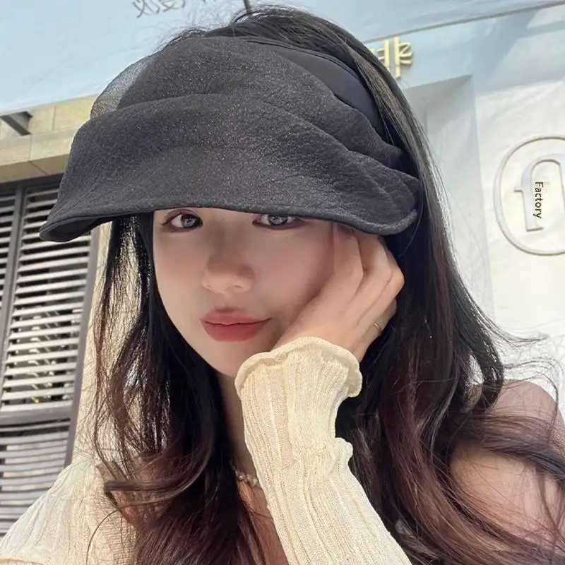UPF50+ Women Foldable Wide Brim Open Top Sun Visor Cap Korean UV Shield Beach Headband Hat Summer Outdoor Gear