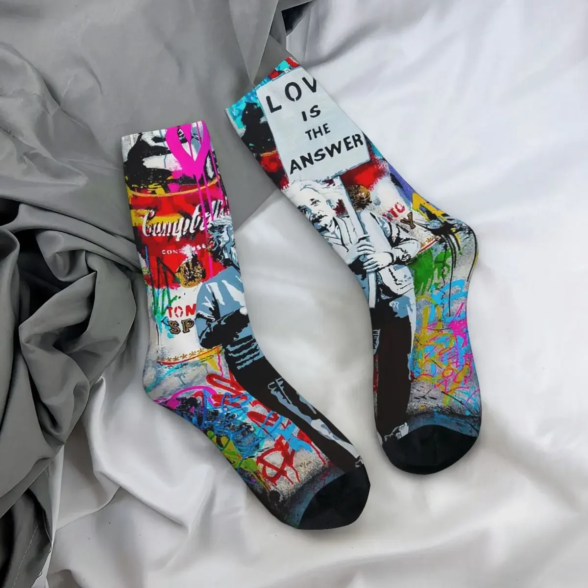 

All Seasons Crew Stockings Banksy Love Is The Answer Pillow03 Socks Crazy Hip Hop Long Socks for Men Women Valentine's Day Gifts