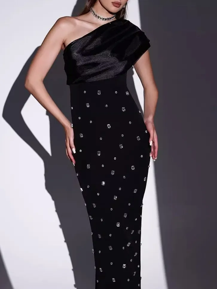 

Sexy Strapl Diamond Embellied Bal Dr Women's Slimming Bodycon Skirt Tight Fit Polyester Blend High Waist Knitted...