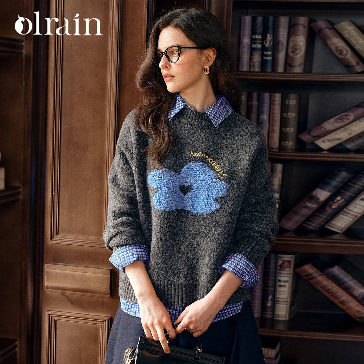 

OLrain Women's Sweater O-neck Long Sleeve Jacquard Knitwear 2026 Autumn Solid Soft Pullover Jumper Female Clothing E57QM98089