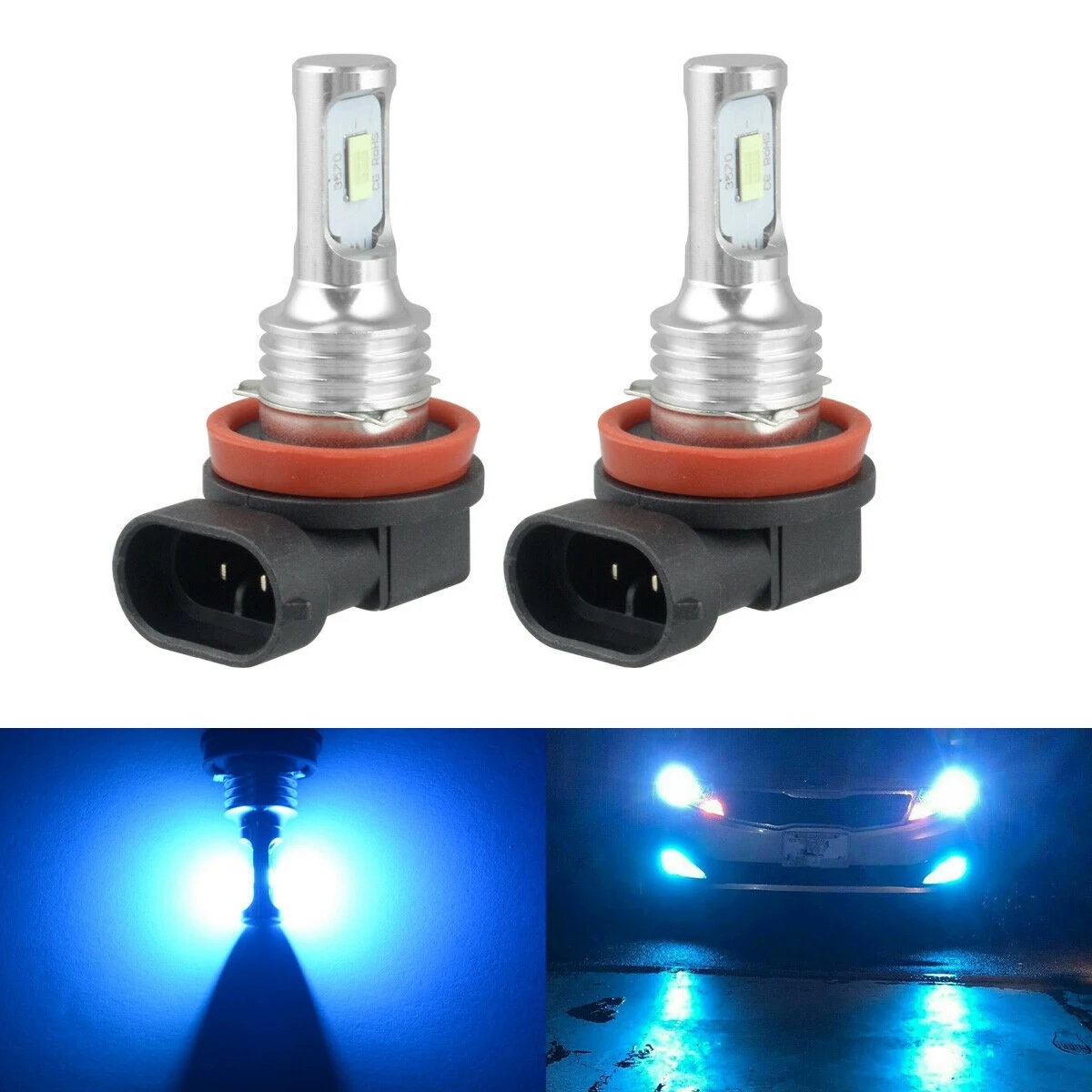 Super Bright H8 H9 H11 LED Headlight Bulb Kit HIGH/LOW Beam Light 8000LM 8000K Ice Blue 80W