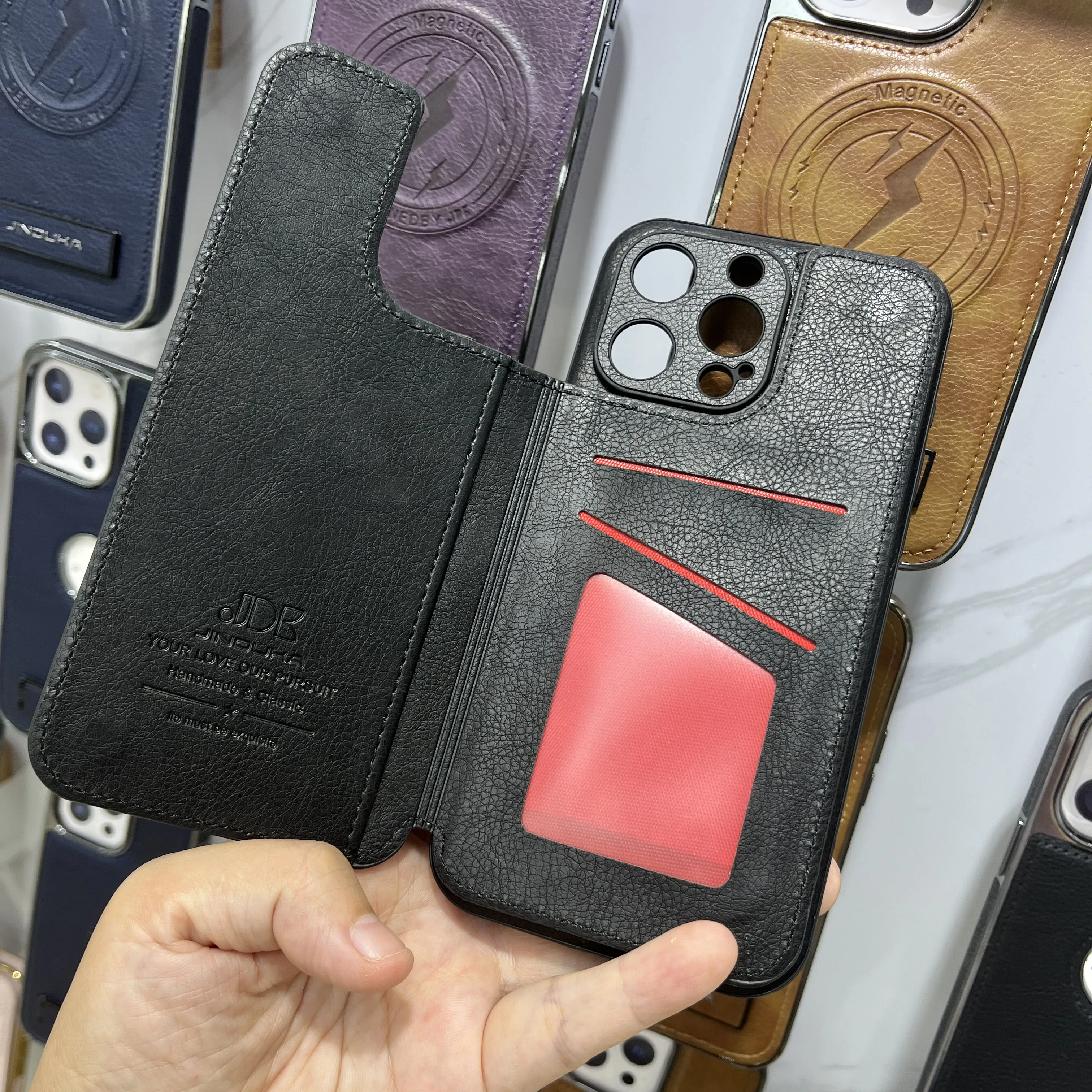 IPHONE 12 13 14 15 PRO MAX Flip Card Bag Can Be Used As A Stand Apple 13 Phone Protective Case Solid Color High-end Men