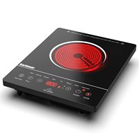 Karinear Glass Ceramic Hob 1 Plate Portable, 650 °C Max, Ceramic Hob 1 Freestanding, 2000 W, Hob 1 Hob with Plug, Timer