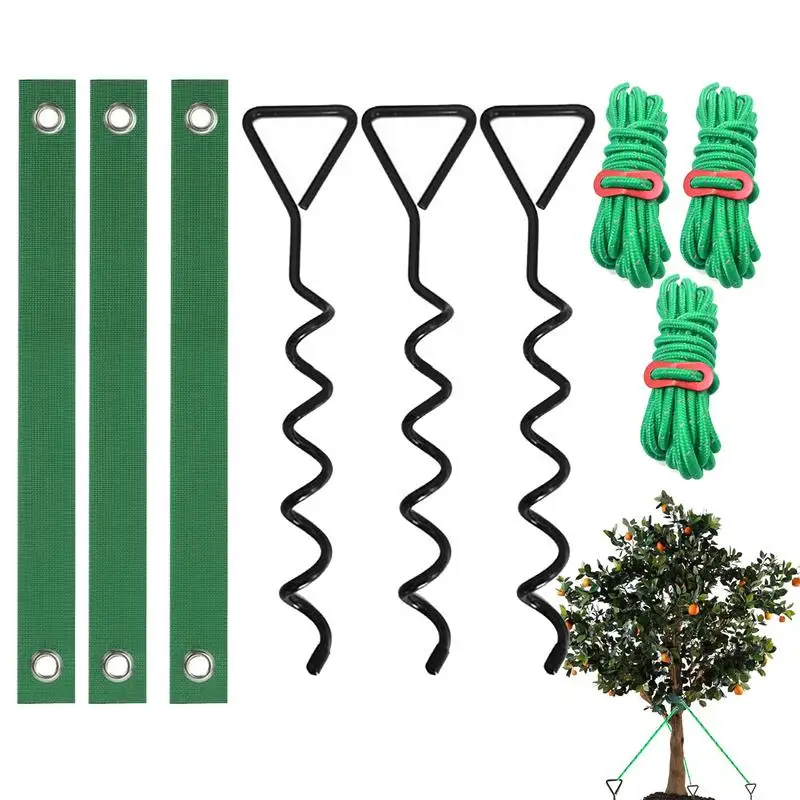 

Tree Straightening Kit Anchor Support Kit For Young Tree Include 3Pcs Stakes 3Pcs Straps 3Pcs Ropes Garden Stakes Kit For Tree