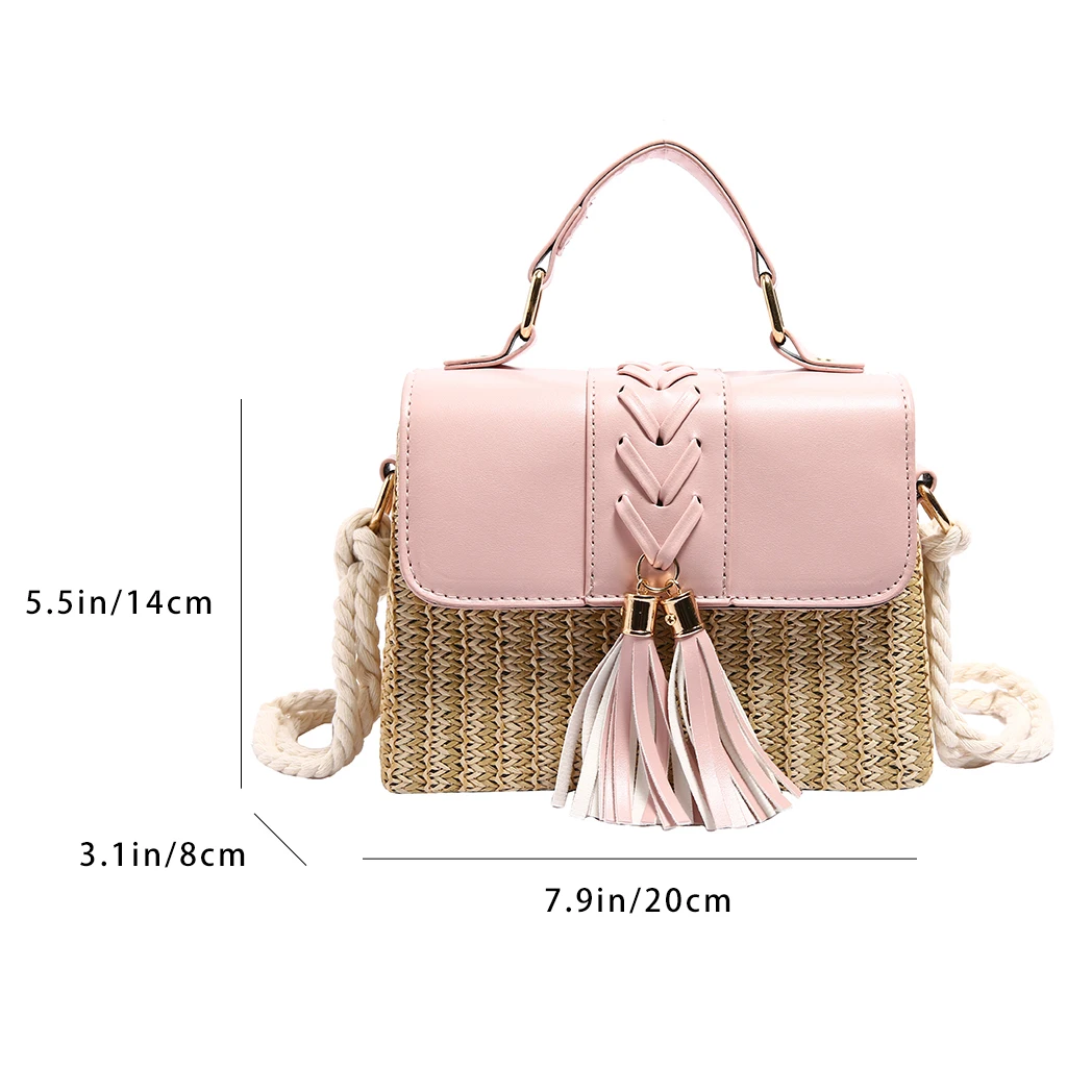 Strand Stroh Umhängetasche für Frauen neue Designer Boho Sommer tasche Pu Leder Handtasche und Geldbörse Reise Umhängetasche – Detail 1