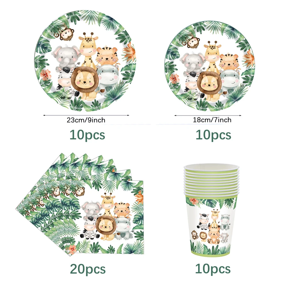 Dschungel Geburtstag Einweggeschirr Wild One Pappteller Tassen Servietten Tischdecke Safari Dschungeltiere Thema Partydekorationen – Detail 3