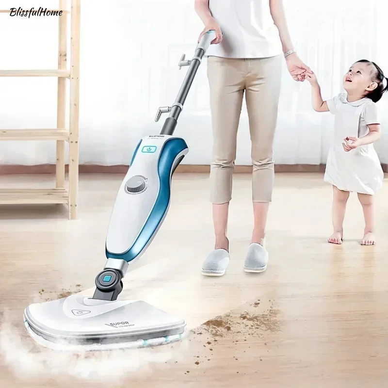 

New steam mop cleaning machine. Home use. High temperature scrubber. Multifunctional steam cleaning machine.