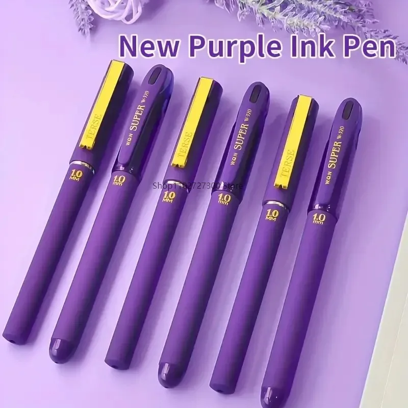 Stylo melon à encre violette pour l\'écriture, stylos d\'écriture pour étudiants, grande capacité, fournitures de bureau quotidiennes, pinceau rigide,